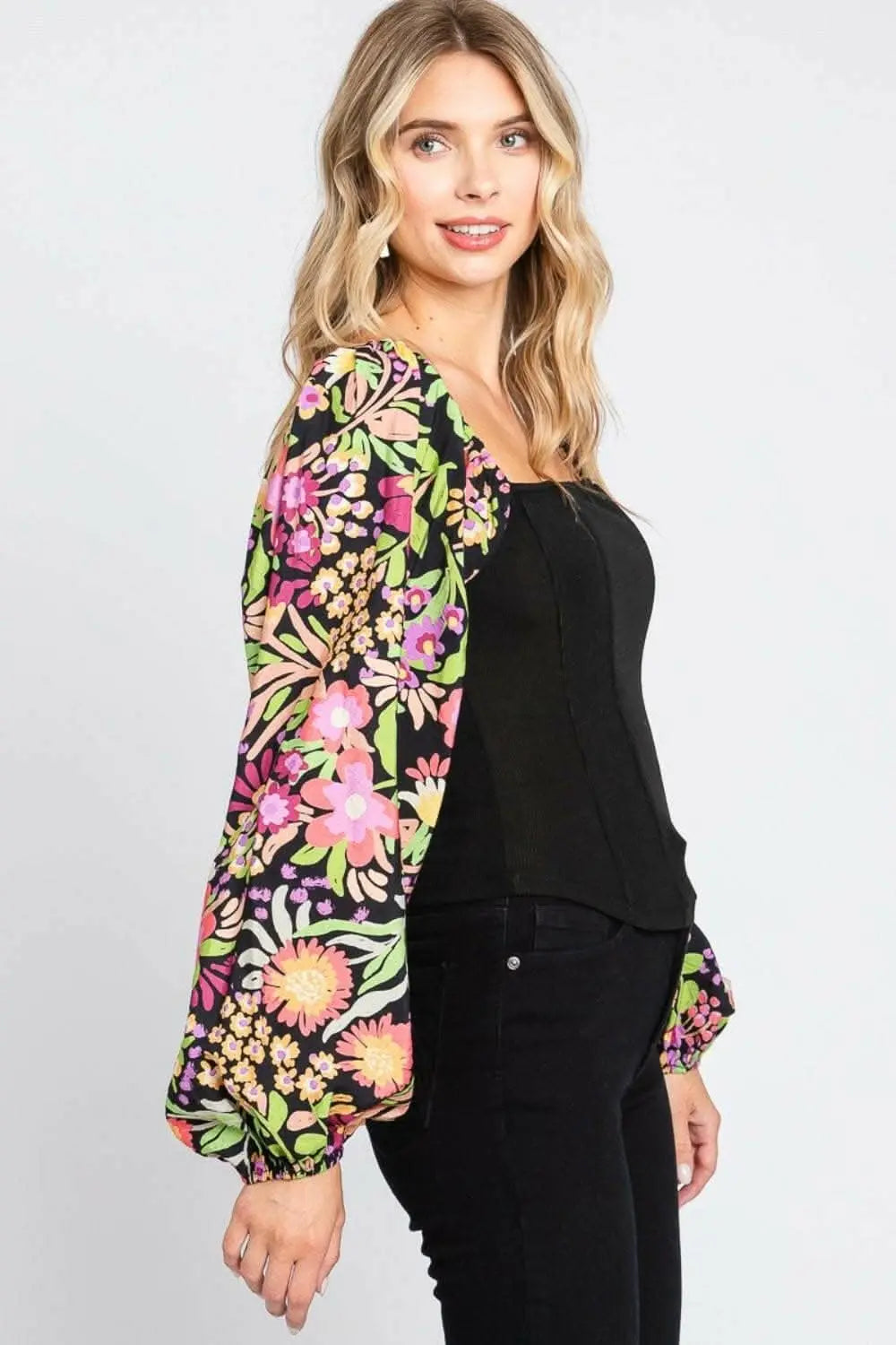 Floral Elegance Statement Blouse with Balloon Sleeves - Love Salve